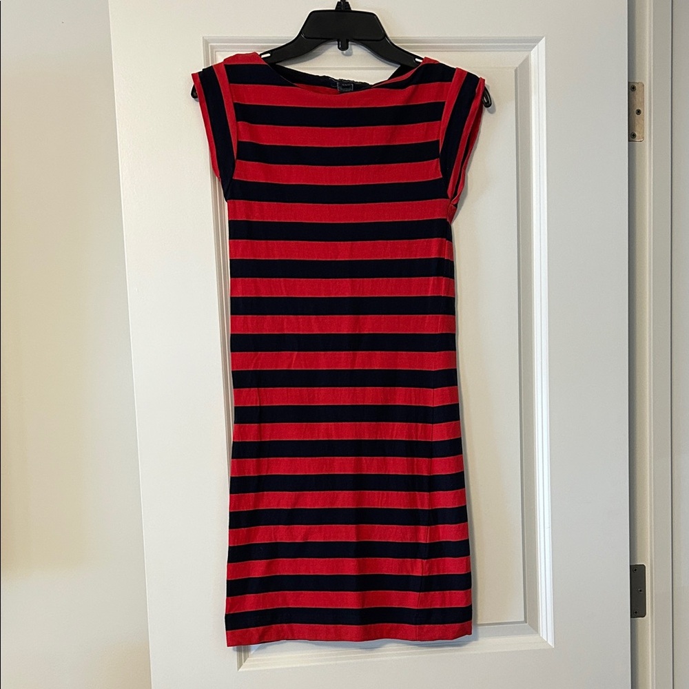 French Connection Red and Navy Striped Dress